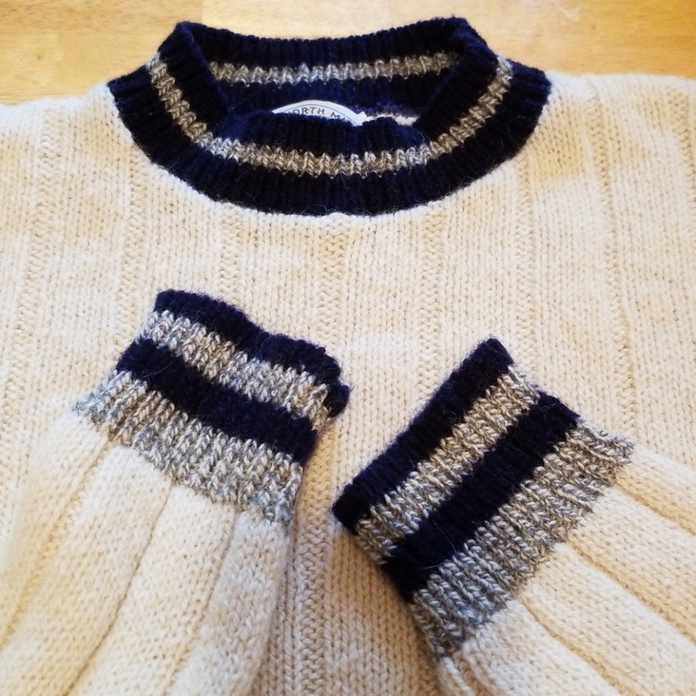 Men's Cream/Navy/Grey Crewneck Sweater  - Size XL